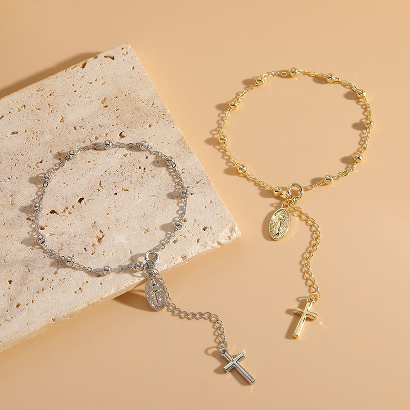 1 Piece Quantity Casual Simple Style Human Cross Copper 14k Gold Plated Bracelets In Bulk