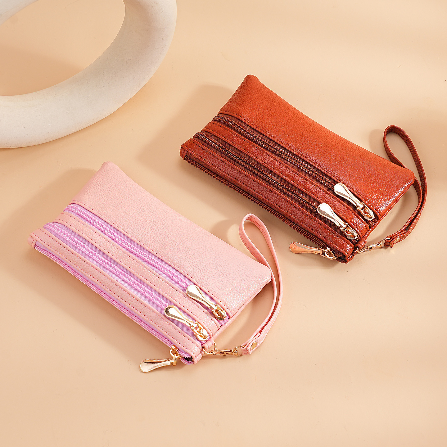 Bolso de cambio al por mayor de mujeres corta textura de cuero pequeña cartera multifuncional bolso de tarjeta de licencia de conducir bolso de llaves de cuero suave bolsa de cremallera