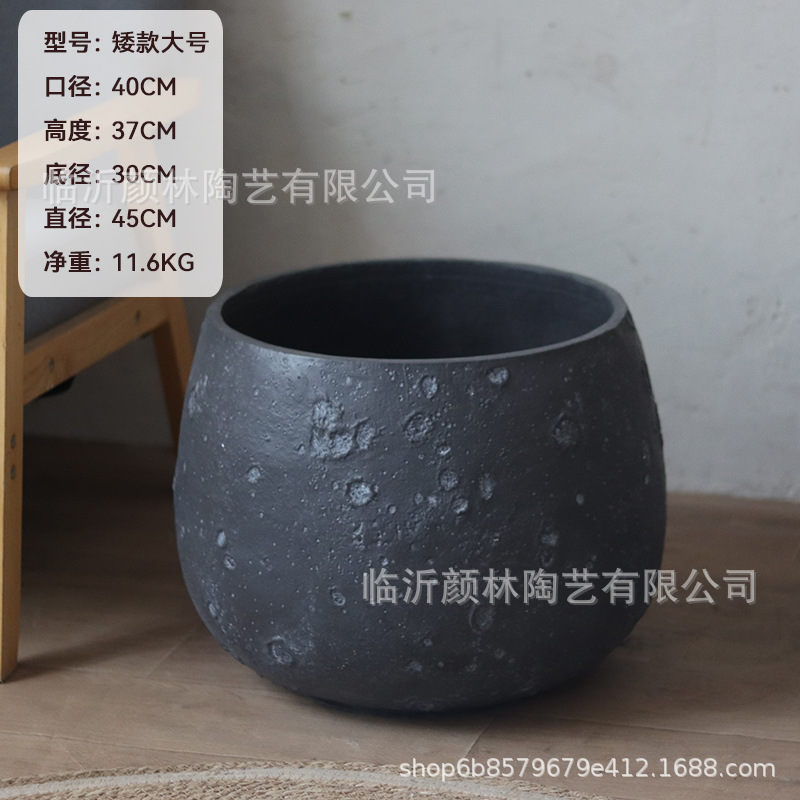 Nórdico negro gris magnesio maceta de barro para el hogar de la decoración de la sala de estar maceta verde al aire libre simple maceta de gran boca