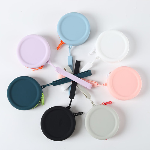 Silicone Case Round Zero Wallet, Solid Color Earphone Data Cable Lipstick Storage Bag Portable Zipper Key Bag