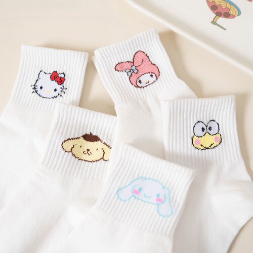 Japanese cartoon socks for women, white combed cotton mid-calf women's socks, sports socks, casual socks, student socks