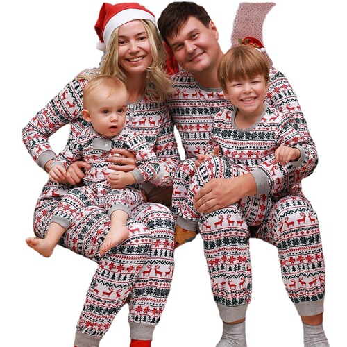 Holiday Family Christmas Parent-Child Costume Full Family Spring and Autumn Deer Print Parent-Child Pajama Home Set