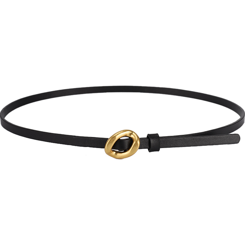 De una sola pieza a partir de lote primera capa de piel de vaca Correa delgada ajustable libre de cuero genuino de las mujeres simple cinturón de hebilla de cobre retro todo partido