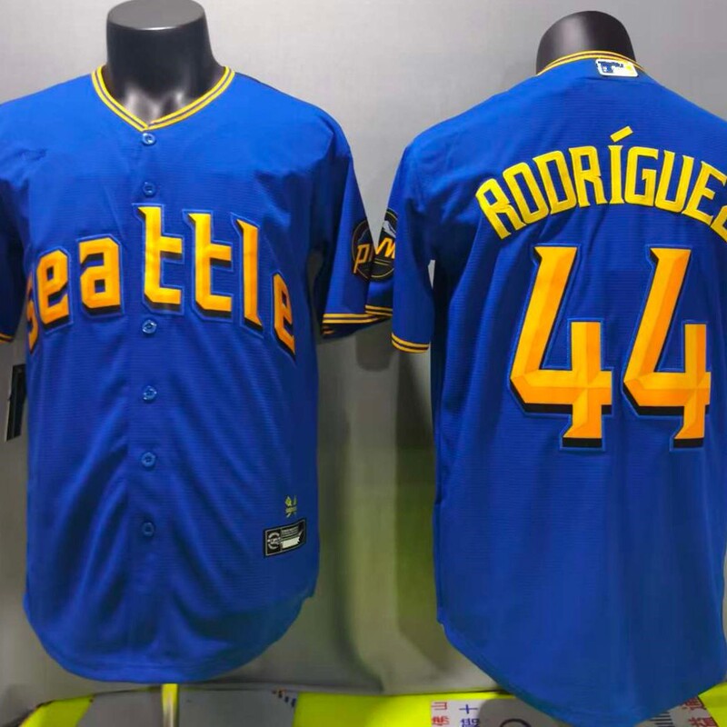 Seattle Mariners Majestic 29 #   Rodríguez Embroidered Baseball Jersey in Colorful Blue