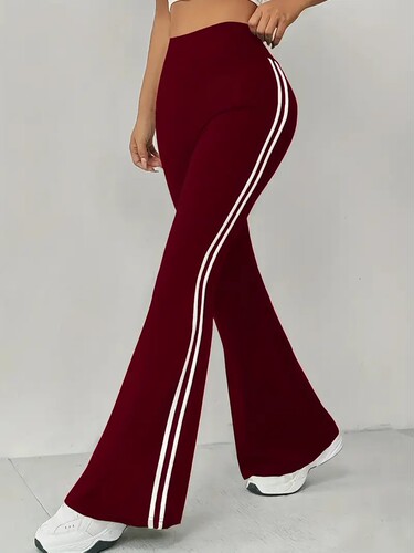 Cross-border Temu women's high-waisted draping wide-leg casual pants for spring and summer new yoga bell-bottom pants with side white stripes