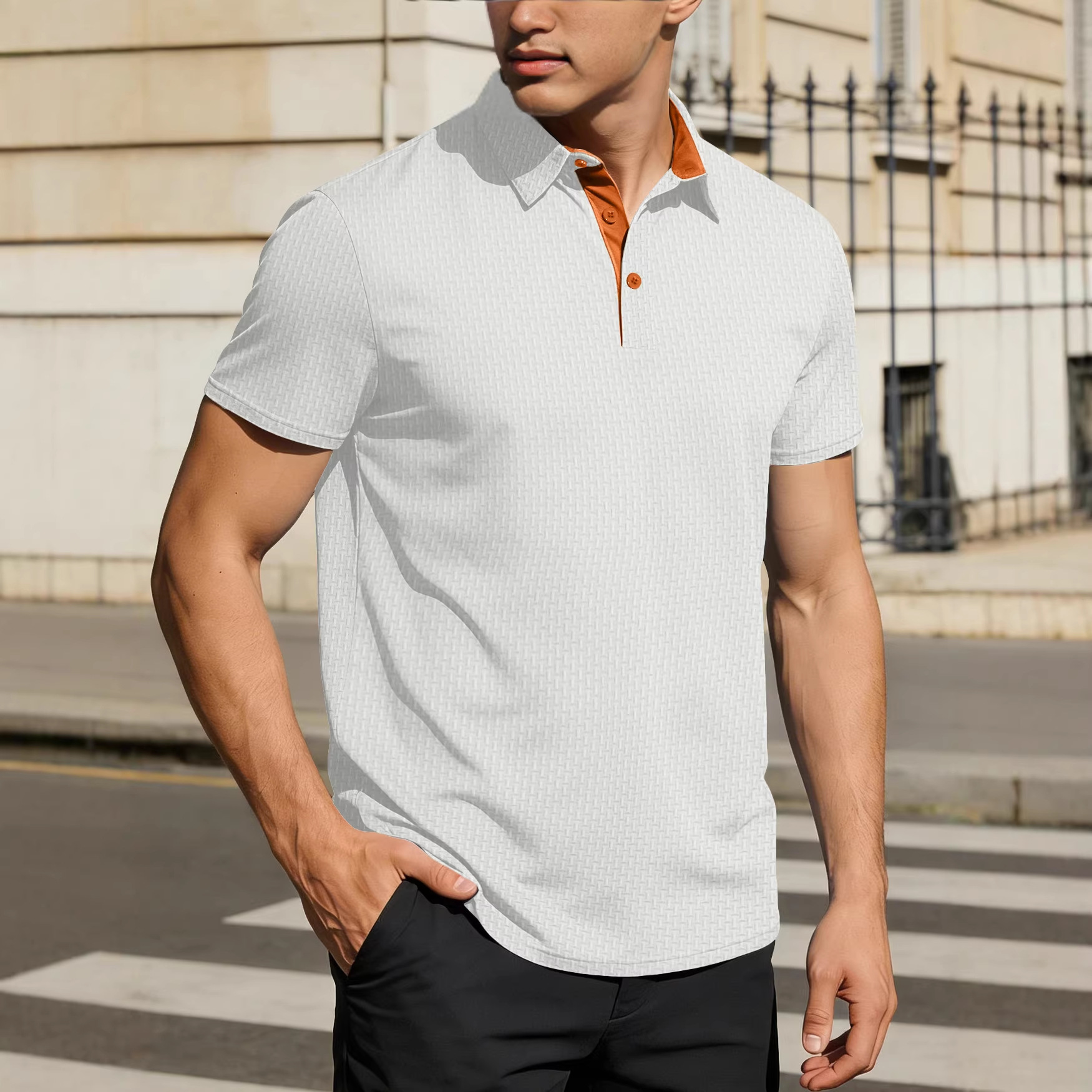 Ropa de hombre transfronteriza verano nuevo hombre europeo y americano Casual polo camiseta a rayas blusa con collar camiseta de manga corta europea