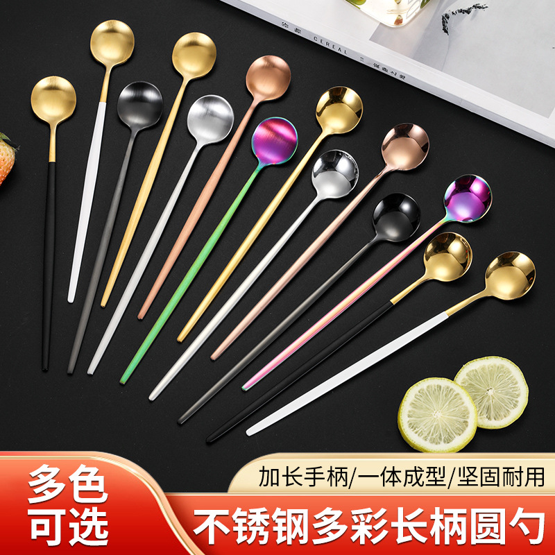 Cuchara de mezcla de café de acero inoxidable de alto aspecto de mango largo cuchara creativa bar cóctel agitación cuchara de hielo impreso LOGO