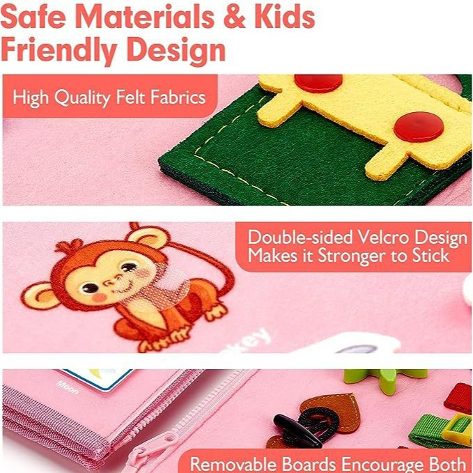 Inventario de fieltro de educación temprana tabla de aprendizaje 3D tranquilo libro puzzle DIY rosa cinco páginas unicornio ocupado edición al por mayor