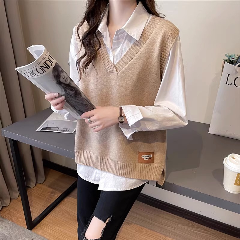 Chaleco de las mujeres de primavera y otoño 2023 nuevo suéter con cuello en V chaleco suéter interior suelto exterior delgado superior Otoño e Invierno image 11
