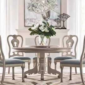 美式art图尔乐章客厅组合餐桌椅 法式轻奢圆餐台实木雕花桌椅定制
