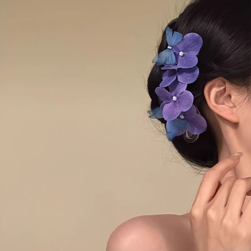 Smoke purple butterfly! Spring and summer super fairy temperament flower hairpin blue butterfly side clip back head hairpin female carry ring