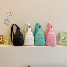Korean Style Kidsren's Chest Bag Pure Color Embroidery Thread Fresh and Fashionable Girls' Waist Bag Cross-Border Large Capacity Pu Crossbody Bag Coin Purse