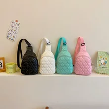 Korean Style Kidsren's Chest Bag Pure Color Embroidery Thread Fresh and Fashionable Girls' Waist Bag Cross-Border Large Capacity Pu Crossbody Bag Coin Purse