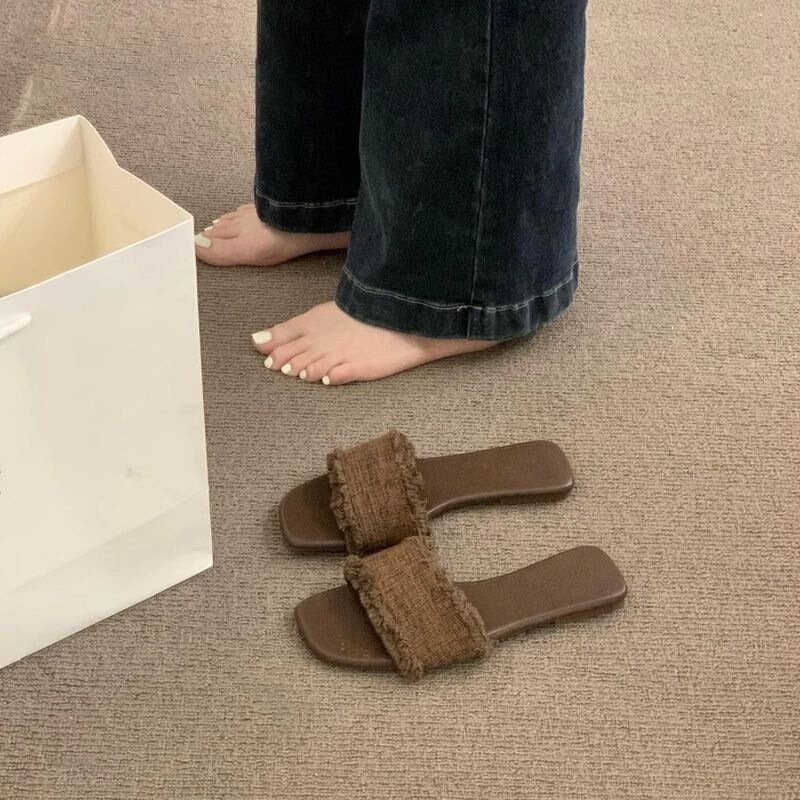 Flat-bottomed stylish summer sandals, new Korean-style retro woven open-toe low-heel slip-ons for outdoor wear
