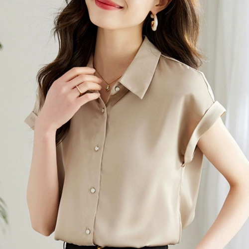 Women's High-End Silk Blouse Short-Sleeve Summer True Silk Shirt Top Loose Plus Size Fashion Elegant Versatile
