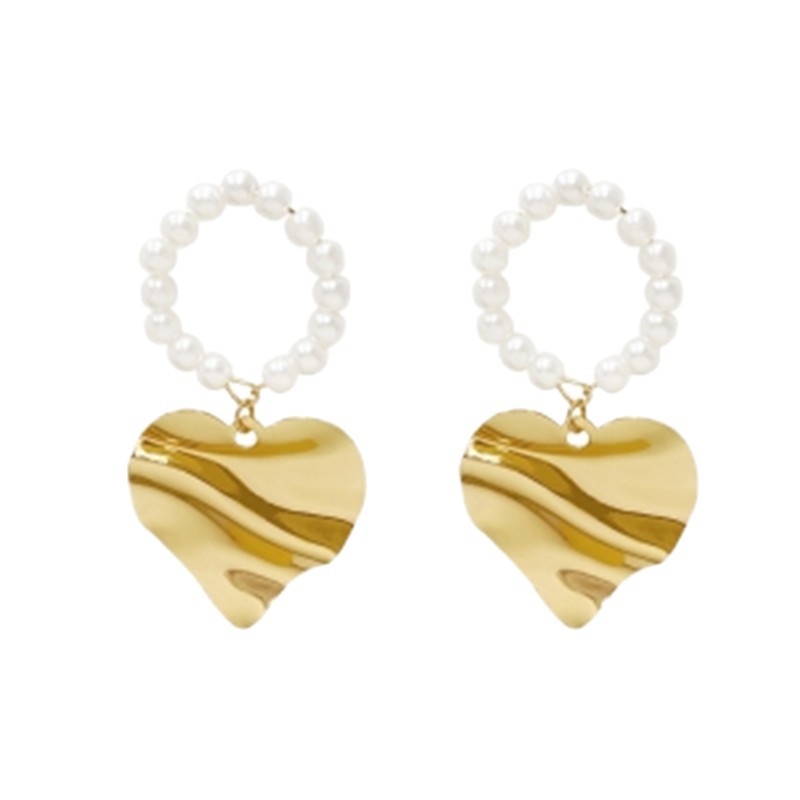 Pendientes grandes con forma de corazón de perlas, diseño moderno y exagerado, estilo de celebridad de internet, para mujer.