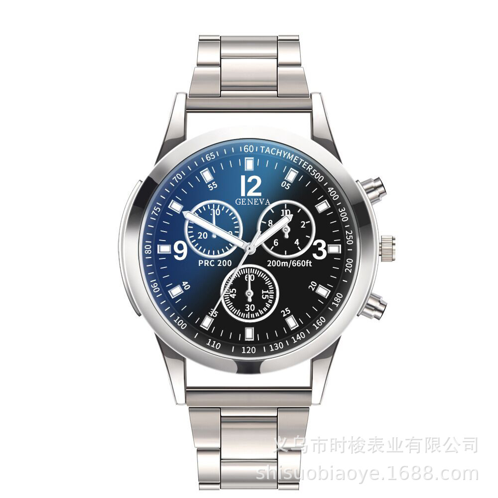 Deseo de los hombres correa de acero reloj de moda de tres ojos de seis pines azul Luz de cristal reloj de negocios casual reloj de los hombres al por mayor