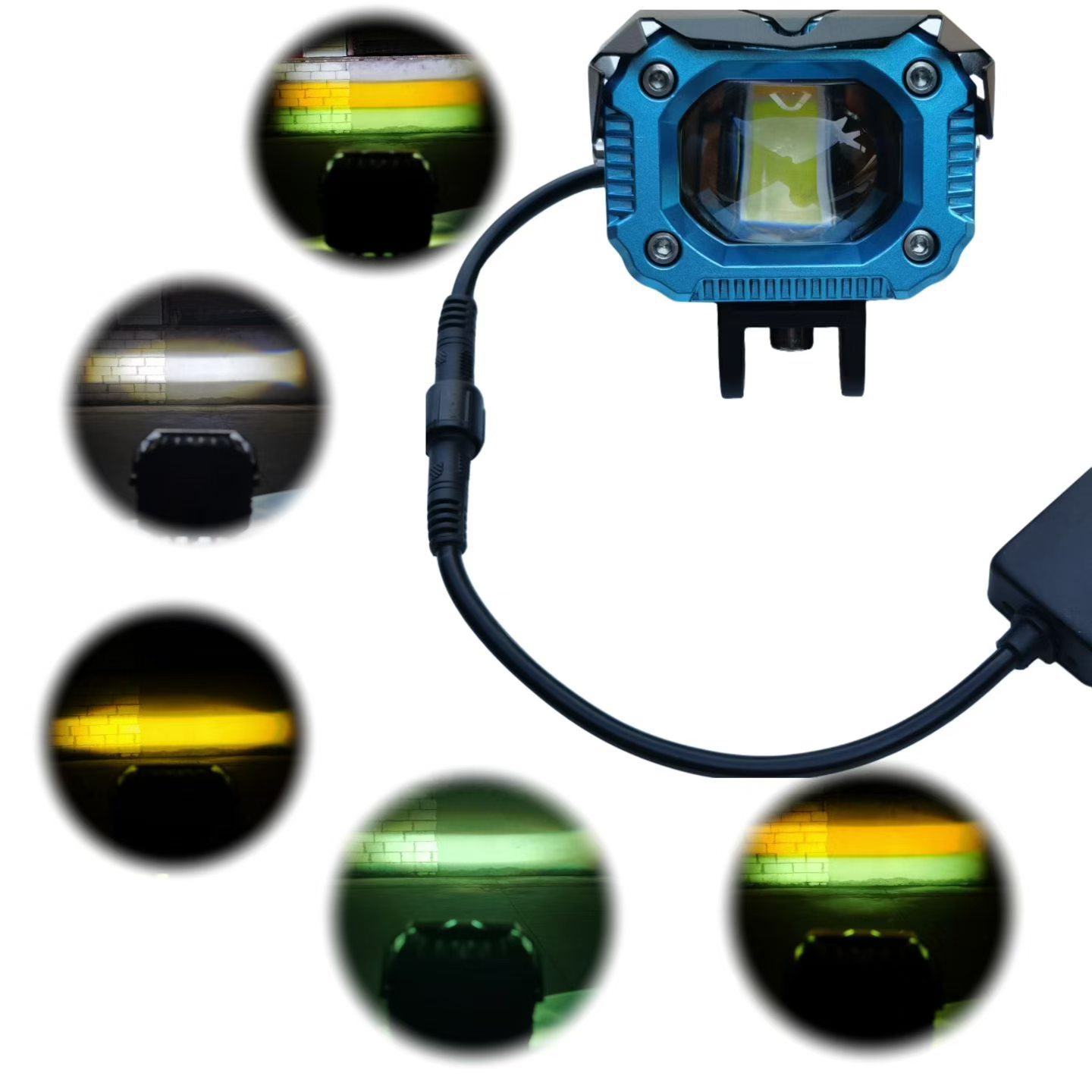 Cross-border motorcycle LED spotlight, dual-color white and yellow modification light, waterproof high-brightness auxiliary light, electric vehicle headlight