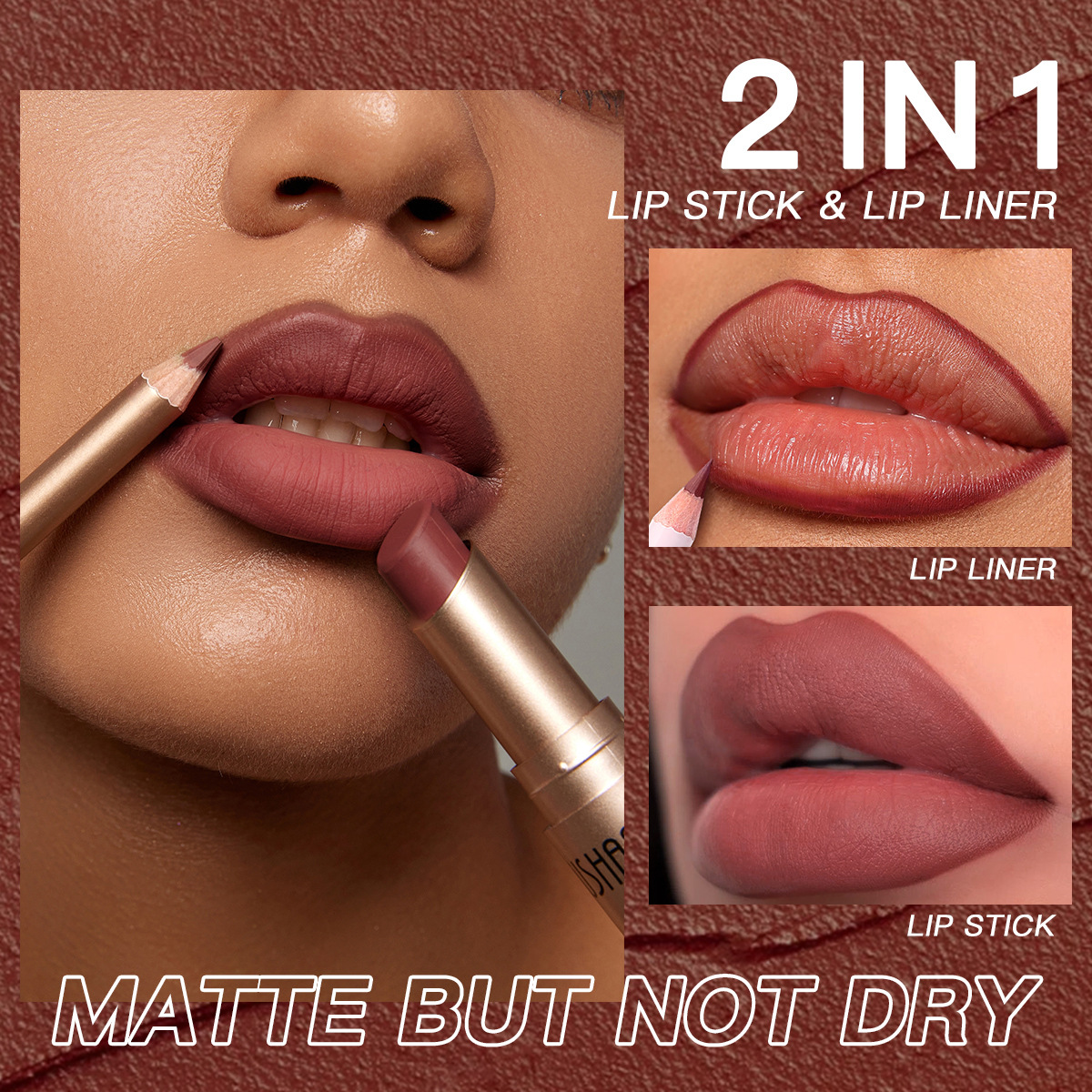 Delineador de labios USHAS transfronterizo Amazon con taza antiadherente, lápiz labial mate impermeable de larga duración, juego de lápiz labial 12 colores