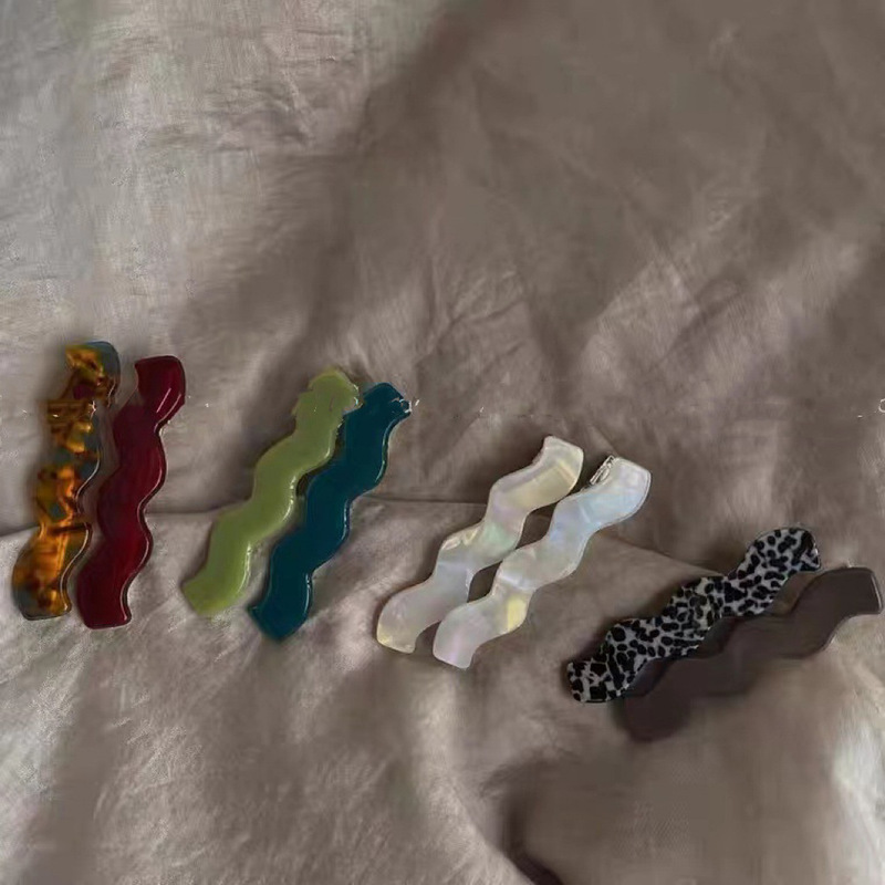 2 Pack Wave Acetic Acid Hairpin Clip Women's Simple All-match Elegant Bangs Side Clip Vintage ins Duckbill Clip