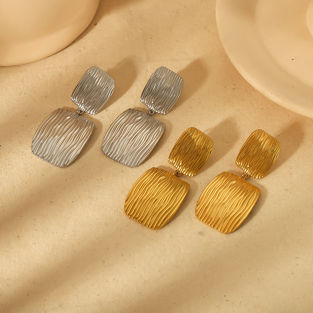 square retro elegant earrings stainless steel