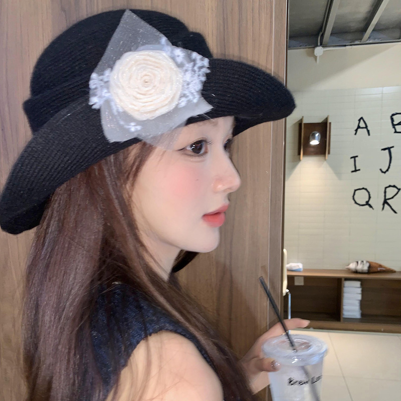 赫本风花朵优雅礼帽女千金风大头围显脸小高级感气质渔夫帽子潮流|undefined