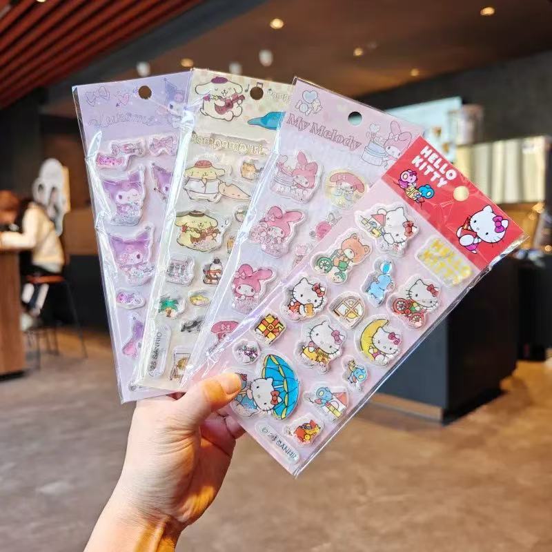 Pegatinas de mascotas lindas de Sanrio, calcomanías de agua de Kuromi de alta calidad que se sacuden y se pegan, pegatinas decorativas pequeñas con patrones para manualidades infantiles.