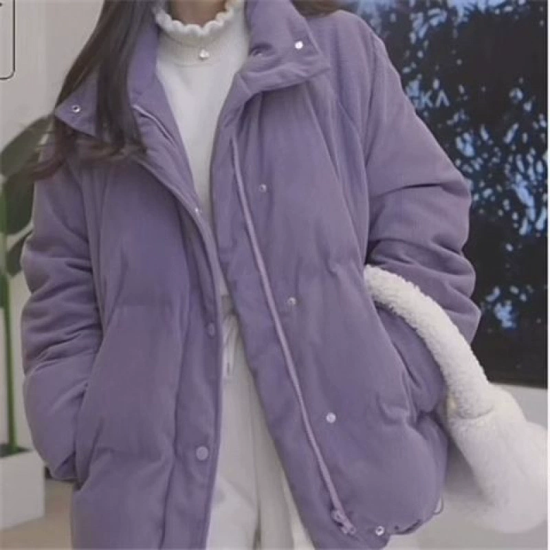 Winter purple corduroy suede down jacket, oversize, increased thickness