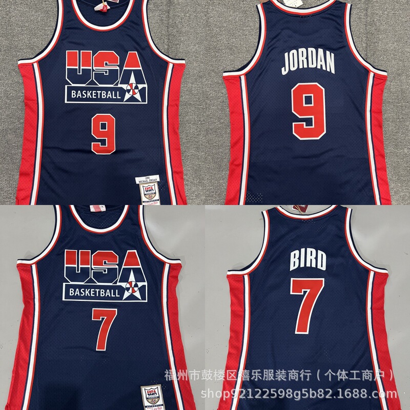 Mn Jersey 1992 Season Usa Dream Team Dark Blue Number 9 Jordan 15 Johnson 7 Bibby Trendy Retro