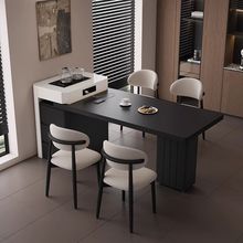 全实木岛台餐桌一体家用小户型可伸缩现代简约轻奢风岩板岛台餐桌