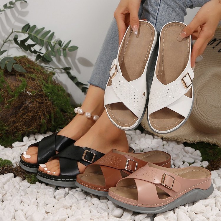 women's slippers wedge heel