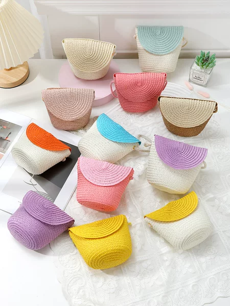 Summer Seaside Vacation Fashion Versatile Colorfulful Straw Bag 2025 New Kidsren's Mini Woven Coin Bag