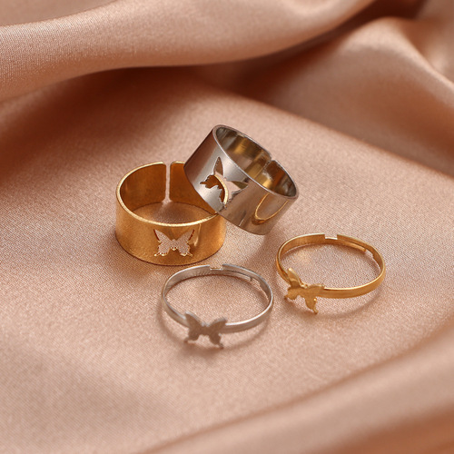 New open pair ring best-selling set 2-piece set creative personalized butterfly punk couple ring wholesale ring