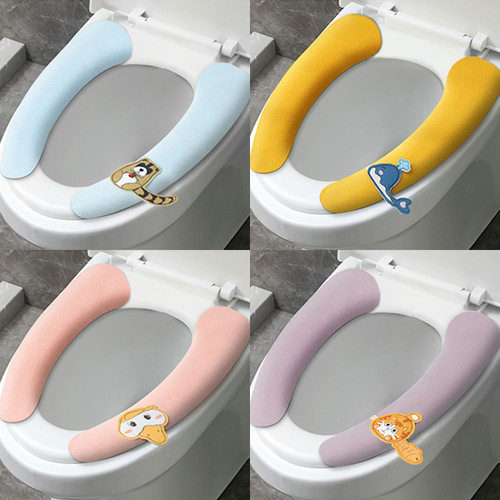 Cartoon handle toilet stickers for all seasons, washable electrostatic adsorption toilet stickers, adhesive waterproof toilet pads