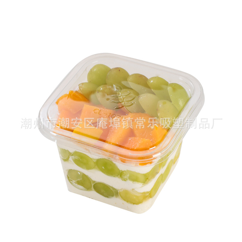 Caja de embalaje de pastel de leche de soja cuadrada mousse, taza de paja de madera tiramisu transparente desechable y gruesa para hornear caja de punto oeste