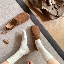 牛皮版~两穿勃肯鞋女可踩跟单鞋真皮复古懒人一脚蹬内增高博肯鞋