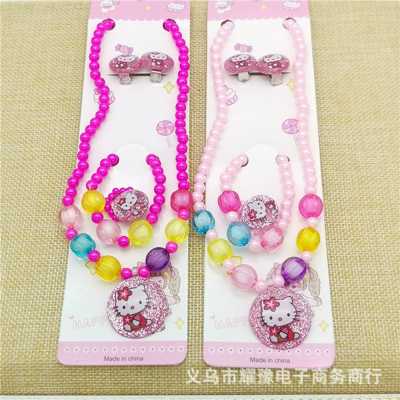 Детский милый мультяшный цветной бисер свежий элегантный принцесса Ушной зажим набор из четырех частей простой Ушной зажим набор из четырех частей