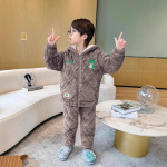 2025新款冬季儿童睡衣男童法兰绒三层夹棉加厚款男孩中大童家居服