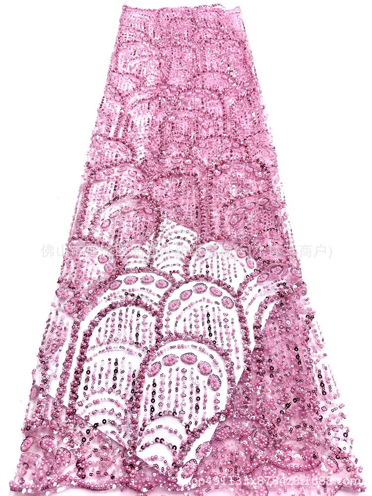 Tejido de bordado de perlas tridimensionales de bordado de perlas de clavos de moda atmósfera europea y americana vestido de boda vestido de moda tela