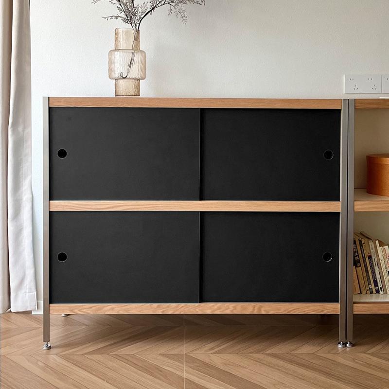Bauhaus Retro Bookcase Sliding Door Solid Wood Sideboard Living Room Storage Cabinet Storage Rack Coffee Machine Display Table