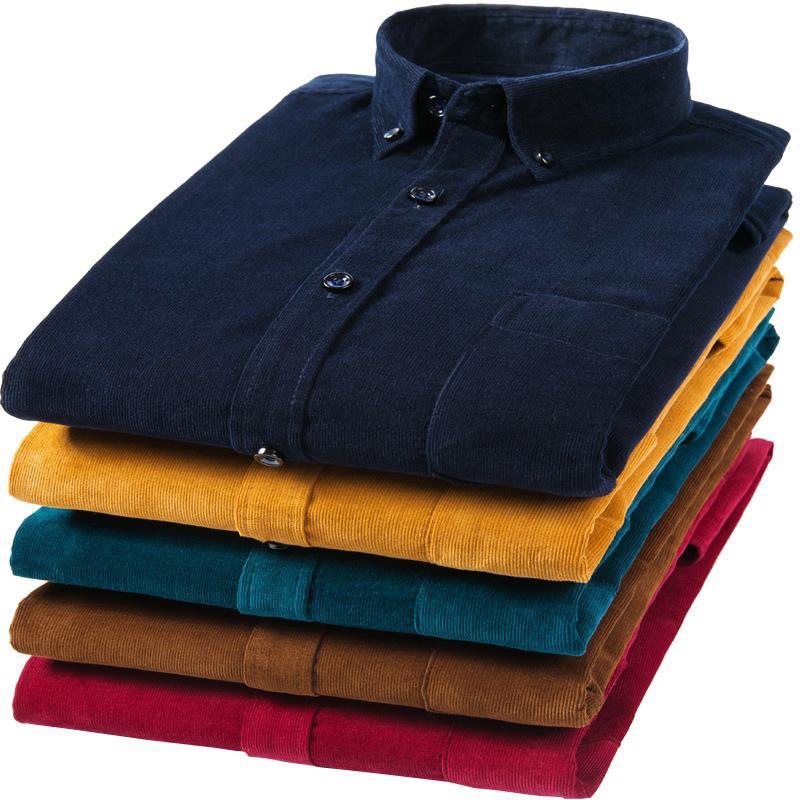 Camisa de pana de primavera y otoño para hombre Camisa de lana suelta casual de color sólido de manga larga más grasa de talla grande