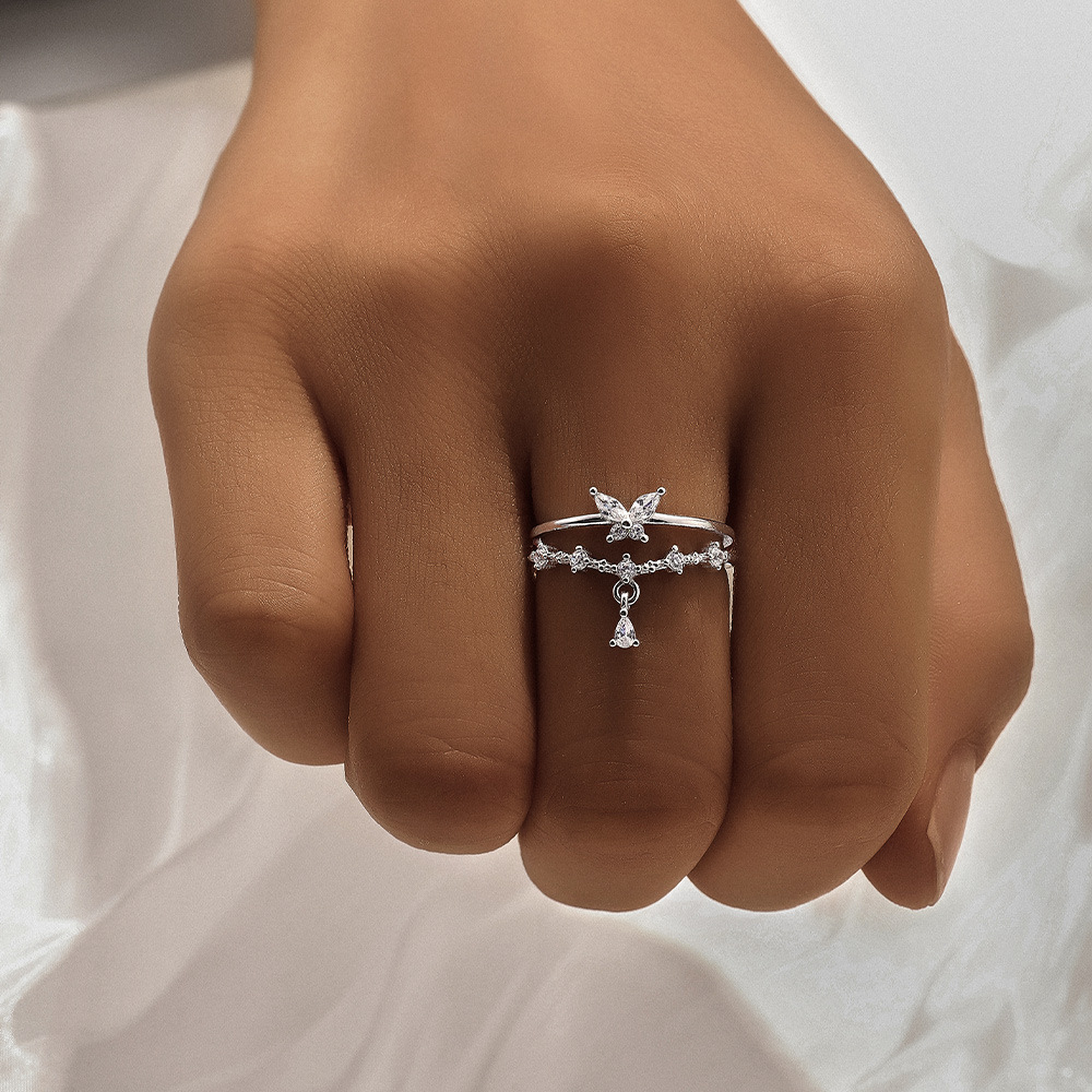 2g Weight Zircon Inlay Material Open Rings Classification Adjustable Ring Size 1 Piece Quantity Daily Occasion 925 Sterling Silver Material Cross, Heart Shape, Butterfly Pattern All Seasons Season Women's Gender Plating, Inlay Design Simple Style, IG Style Style 925 Sterling Silver Zircon Cross Heart Shape Butterfly Open Rings 925 Sterling Silver Rings 47