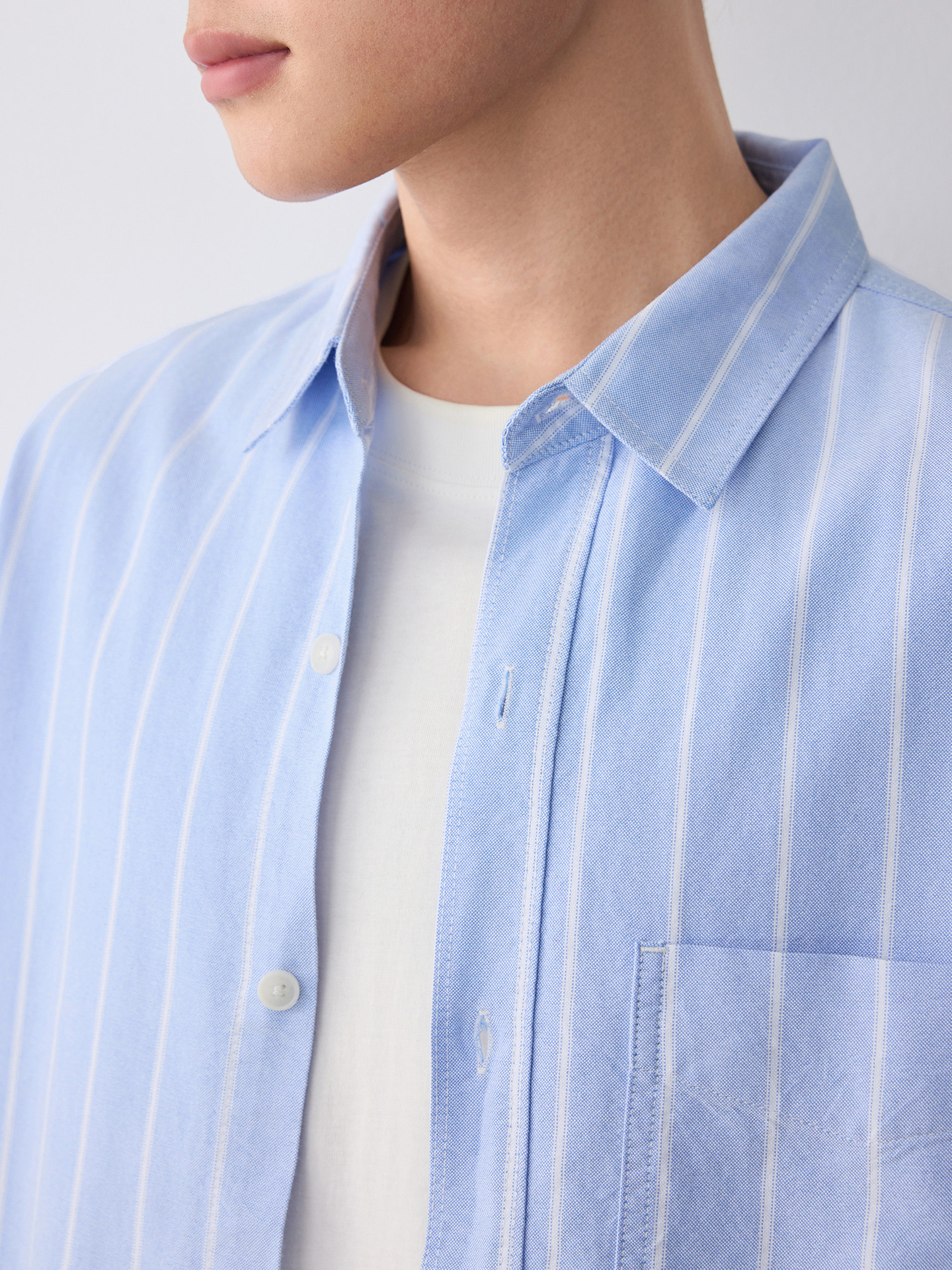 Áo sơ mi nam ngắn tay sọc cotton thoáng mát — màu xanh nhạt