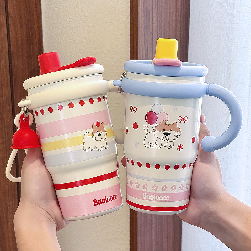 高颜値女子セラミックコーティング内胆大容量デスクトップカップ保温カップストローカップ保冷コーヒーカップ|undefined