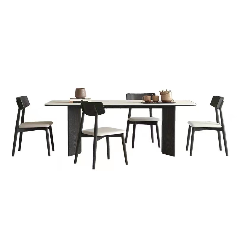 Mesa de comedor de placa de roca blanca pura y combinación de silla moderna simple hogar pequeño apartamento mesa de comedor rectangular de alta gama mesa de comedor de madera maciza