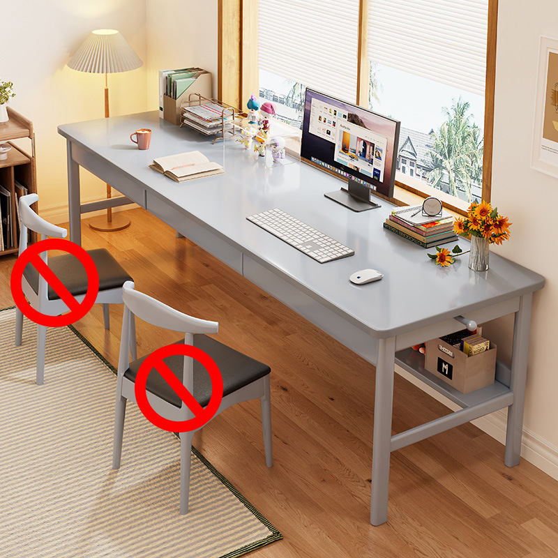 회색 긴 책상 3 개의 서랍 [모든 단단한 나무]]