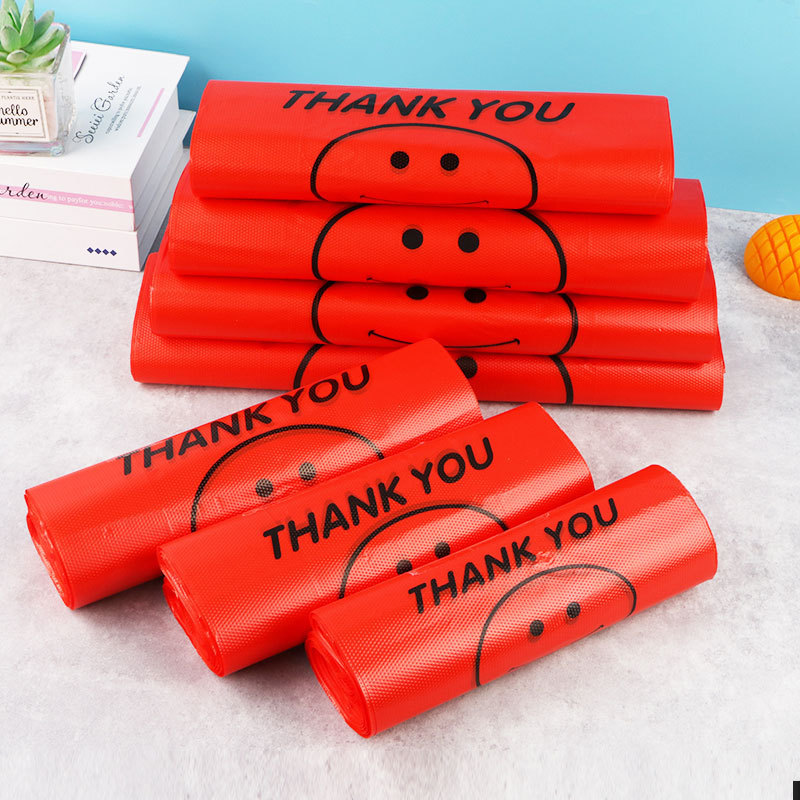 Extra thick plastic bag red supermarket shopping bag food packing bag portable vest bag smiley face convenient bag wholesale Extra thick plastic bag red supermarket shopping bag food packing bag portable vest bag smiley face convenient bag wholesale
