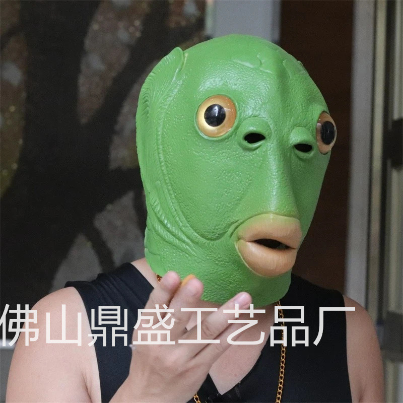 猫星人ラテックスマスクハロウィーン動物猫頭映画道具は緑魚砂彫刻ロバ猿ハスキーを責める