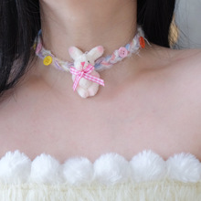 多巴胺毛线编织Y2K甜酷千禧风可爱兔子蝴蝶结气质项链小众项圈女