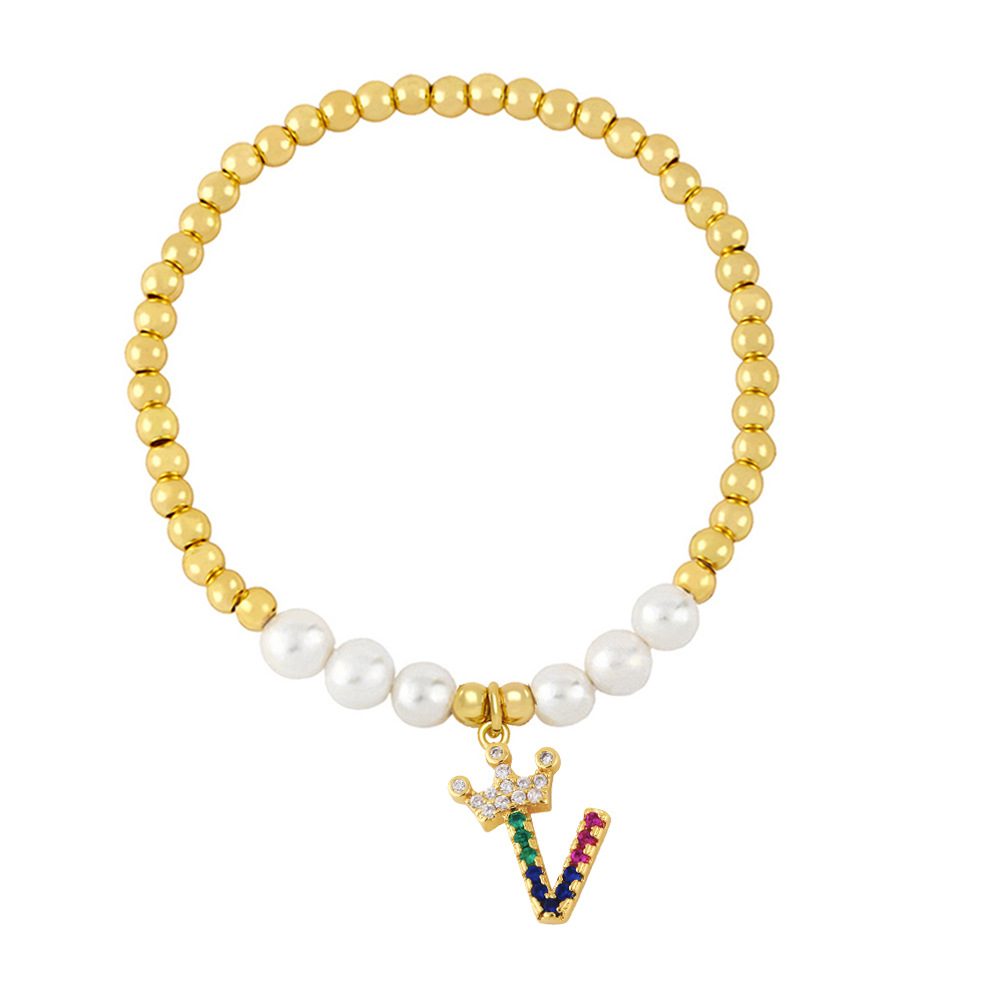 26 English letter bracelet fashion copper beads pearl elastic bracelet